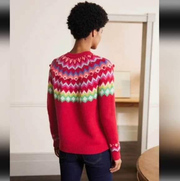 Boden Emma Fair Isle Christmas Festive Sweater Wool Colorful Red Rainbow SZ 4 - Picture 2 of 9
